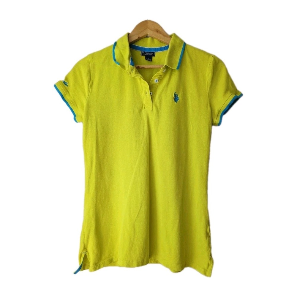 U.S Polo Assn Women's Polo Shirt Size M Green Top V-Neck